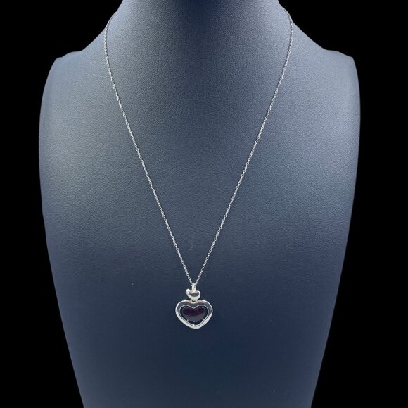 Vintage Sterling Silver Heart Garnet Pendant Necklace Coquette Romantic 925 - Picture 3 of 6